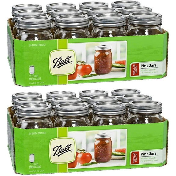 Ball Regular Mouth Pint 16-oz Mason Jar with Lids and Bands Pack of 24