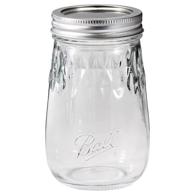 Ball 16 oz Mason Jar Drinking Glasses 4-Pack, Fluted Ball Canning Jars with Lids for Iced Coffee and Cocktails, Decorative Drinking Jars for Serving & Gifting
