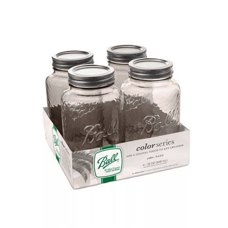 Ball Sand Vintage Glass Mason Jars, Regular Mouth, Quart Size, 32 OZ, 4-Count