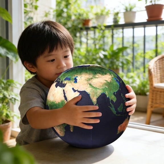 Ball Shape Plush Pillow, Simulated Round Planet Stuffed Toy Pillow, for Astronomy Education, Room Decor, Birthday Gift, 6.69in, Dark Blue Earth