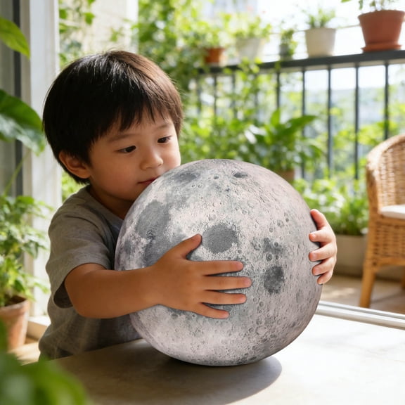 Ball Shape Plush Pillow, Soft Round Planet Stuffed Toy Pillow, for Astronomy Education, Room Decor, Birthday Gift, 10.63in, Moon