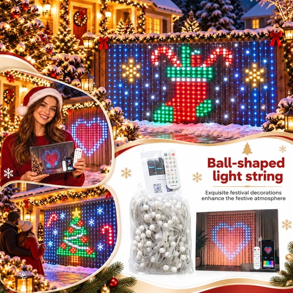 Ball Shaped LED Christmas Curtain Lights, APP & Remote Dual Control ...