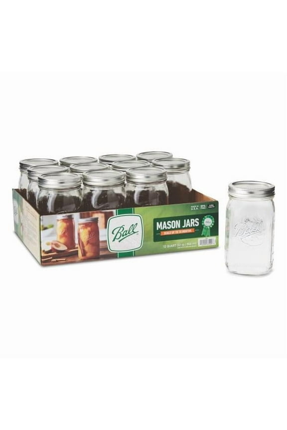 32 oz Wide Mouth Quart Glass Mason Jars with Lids and Bands, 12 Count