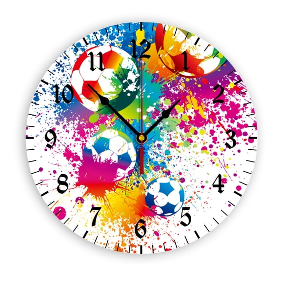 Ball Splash Wall Clock, Battery Operated, PVC Round Silent Non-Ticking Clock with Clear Numbers for Living Room, Kitchen, Bedroom, Office, School Decor 12inch-30cm