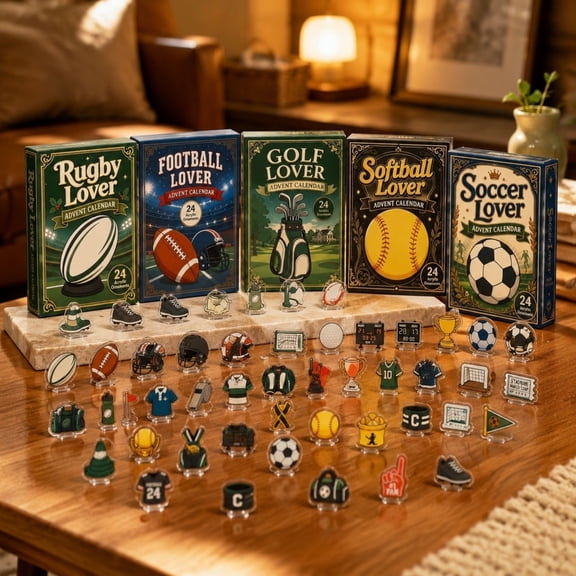 Ball Sports Advent Calendar, 24 Piece Christmas Countdown Calendar with Unique Sports Style 2D Ornaments, Christmas Tree Hanging Decor, Holiday Present and Stocking Filler for Sports Lovers(C#3)