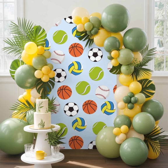 Ball Sports Arch Backdrop Cover, 4FT, Baseball Tennis Basketball Soccer Volleyball Spandex Arch Covers Double-Sided Backdrop for Wedding Birthday Party Photo Background Decoration
