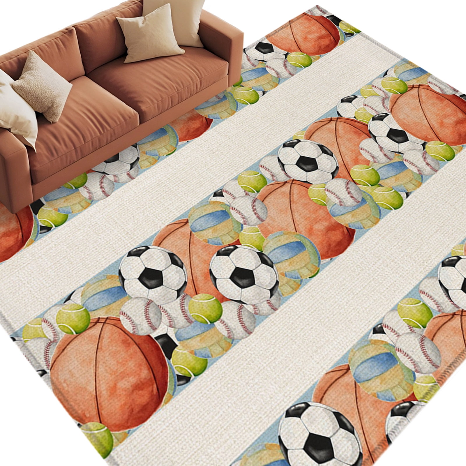 Ball Sports Area Rug 5x7 Washable Rug Non Slip Rustic Football ...