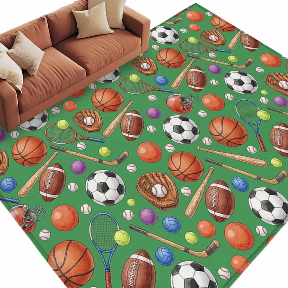 Ball Sports Area Rug 6x9 Washable Rug Non Slip Modern Basketball Soccer Baseball Golf Green Large Area Rug Soft Stainresistant Indoor Carpet for Living Room Bedroom Home Office Dining Room Nursery