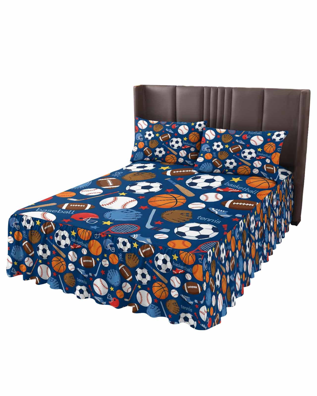 Ball Sports Bed Skirt Queen Size 18 Inch Drop, Navy Blue Wrap Around ...