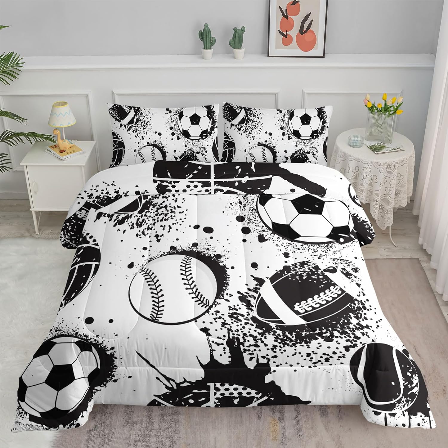 Ball Sports Comforter Set Twin,Football Soccer Bedding Set,Football