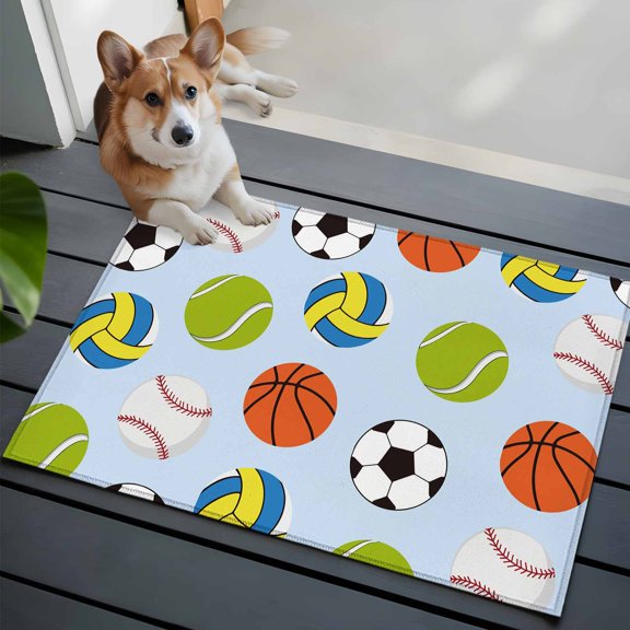 Ball Sports Front Door Rugs 2x3 ft Baseball Tennis Basketball Soccer Volleyball Small Rug for Entryway Non Slip Washable Bathroom Door Mat Absorbent Floor Mat for Indoor Entrance
