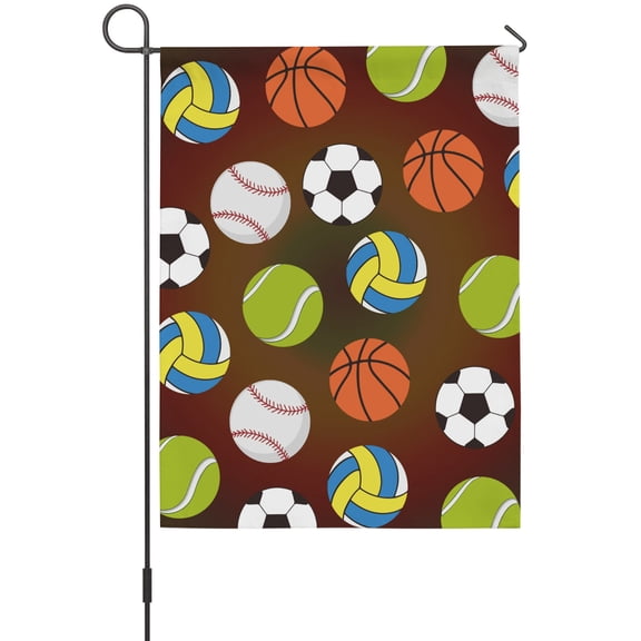 Ball Sports Garden Flags For Outdoor, Baseball Tennis Basketball Soccer Volleyball Brown Small Double Side Yard Flags Weather Proof Garden Decor for Lawn Outside Holiday 12 x 18 Inches