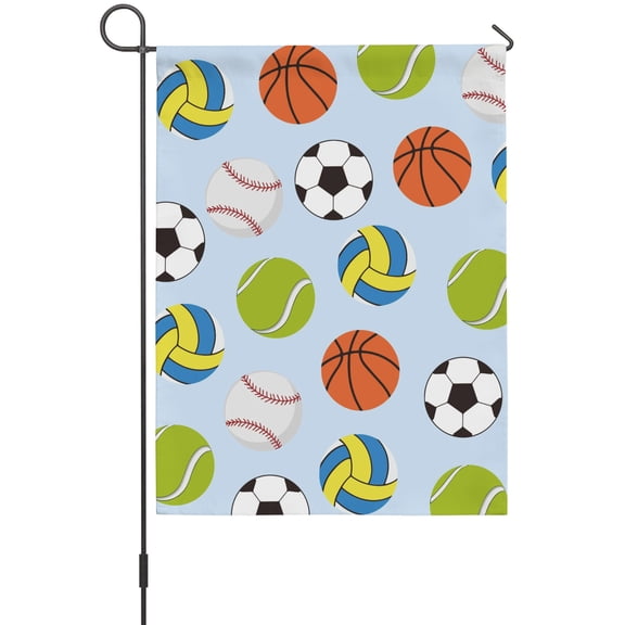 Ball Sports Garden Flags For Outdoor, Baseball Tennis Basketball Soccer Volleyball Small Double Side Yard Flags Weather Proof Garden Decor for Lawn Outside Holiday 12 x 18 Inches