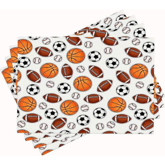 Ball Sports Placemats Set of 4 Basketball Baseball Football Soccer Table Mats Non-Slip Washable Place Mats for Party Kitchen Dining Room Decoration 12"x18"