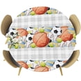 thumbnail image 1 of Ball Sports Round Tablecloth 36-44 Inch Round Fitted Table Cloth with Elastic Edge, Football Basketball Sports Grey Plaid Waterproof Table Cover Protector for Outdoor Picnic Party Dining, 1 of 9