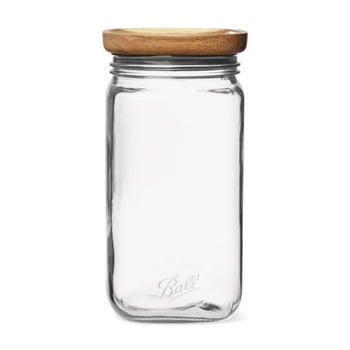 Ball Stack & Store 9.9-Cup Glass Jar with Natural Acacia Wood Lid | Airtight Silicone Seal | Wide-Mouth Pantry Storage Container