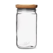 Ball Stack & Store Glass Storage Jar with Airtight Wooden Lid, 9.9 Cup 2.34 L, Super Wide Mouth