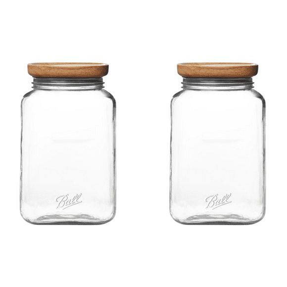 Ball Stack & Store Glass Mason Jars with Wooden Lid, 15.6-Cup (Pack of 2)
