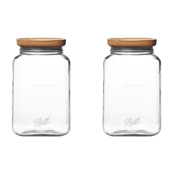 Ball Stack & Store Glass Mason Jars with Wooden Lid, 15.6-Cup (Pack of 2)