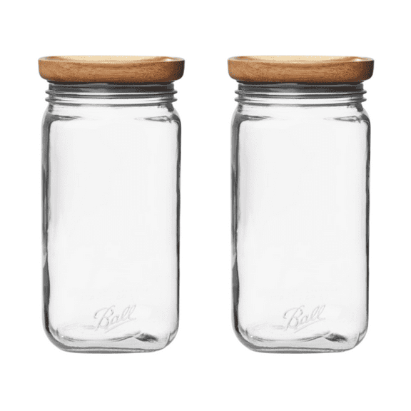 Ball Stack & Store Glass Mason Jars with Wooden Lid, 9.9-Cup (Pack of 2)