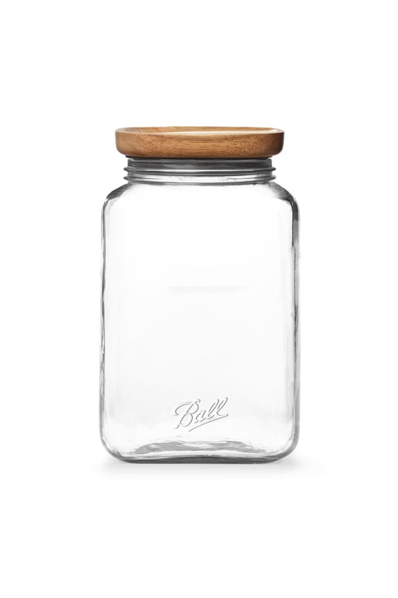 Stack & Store Glass Storage Jar with Airtight Wooden Lid, 15.6 Cup (3.69 L), Super Wide Mouth
