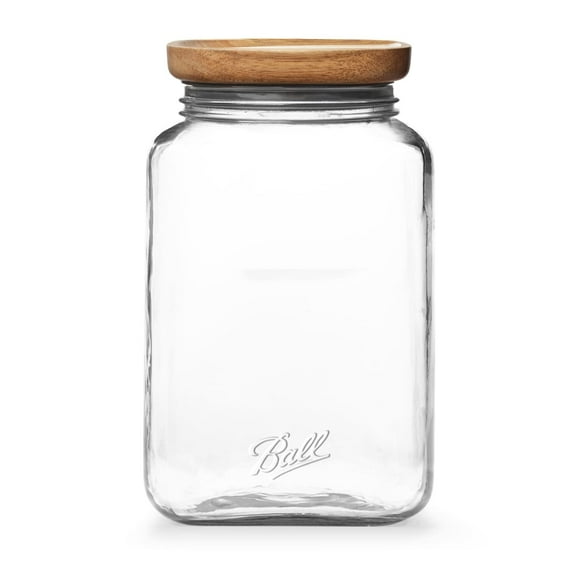Ball 15.6 Cup Stack & Store Glass Jar with Acacia Wood Lid – Airtight Wide Mouth Glass Storage Container for Pantry, Kitchen, and Countertop Organization