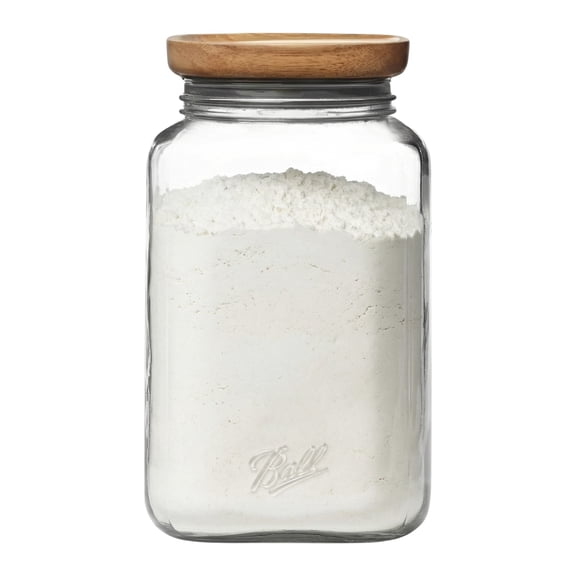 Ball 15.6 Cup Stack & Store Glass Jar with Acacia Wood Lid – Airtight Wide Mouth Glass Storage Container for Pantry, Kitchen, and Countertop Organization