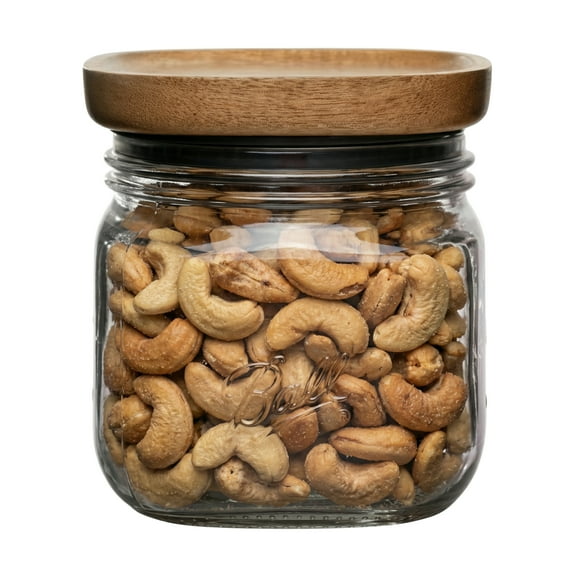 Ball 4 Cup Stack & Store Glass Jar with Acacia Wood Lid – Airtight Wide Mouth Glass Storage Container for Pantry, Kitchen, and Countertop Organization