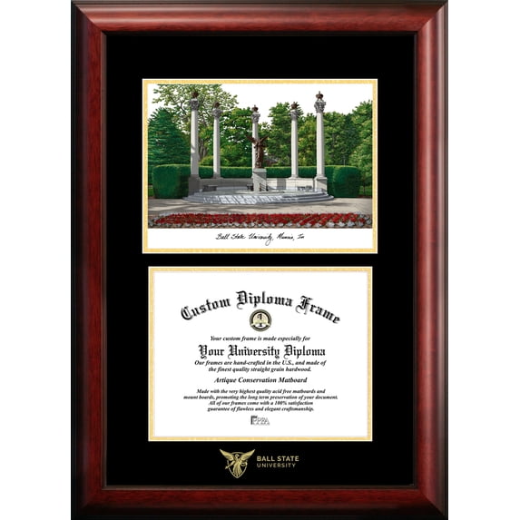 Ball State University 8" x 10" Gold Embossed Diploma Frame with Campus Images Lithograph