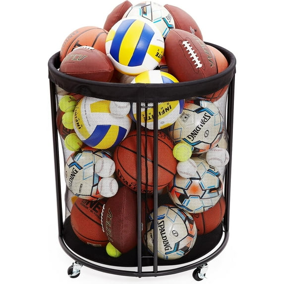 Ball Storage Bin, Sports Ball Storage Cart, Ball Holder with Wheels for Basketball, Soccer, Garage, School, Indoor, Outdoor Ball Basketball Storage Rack Upgraged