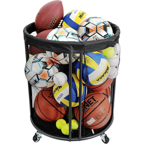 Ball Storage Bin, Sports Ball Storage Cart, Ball Holder with Wheels for Basketball, Soccer, Garage, School, Indoor, Outdoor Ball Basketball Storage Rack Upgraged
