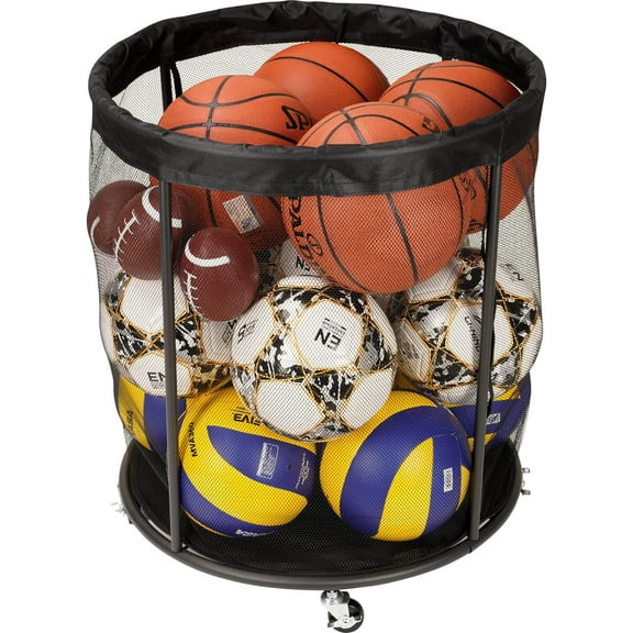 Ball Storage Cart, Ball Storage Bin for Balls, 48 Gals Mesh Ball Holder, Basketball Rack with Wheels, Outdoor, Indoor