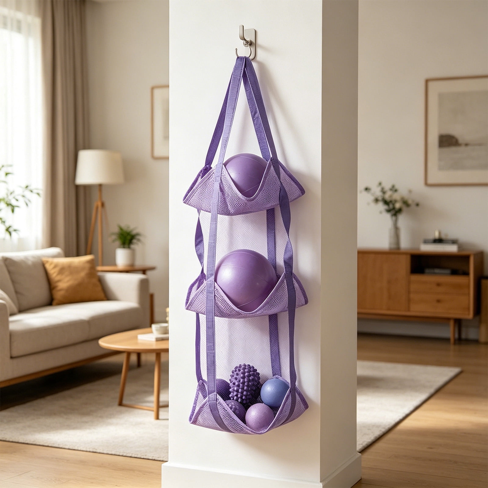 Ball Storage Hanging Bag, Over the Door and Wall Mount Ball Organizer ...