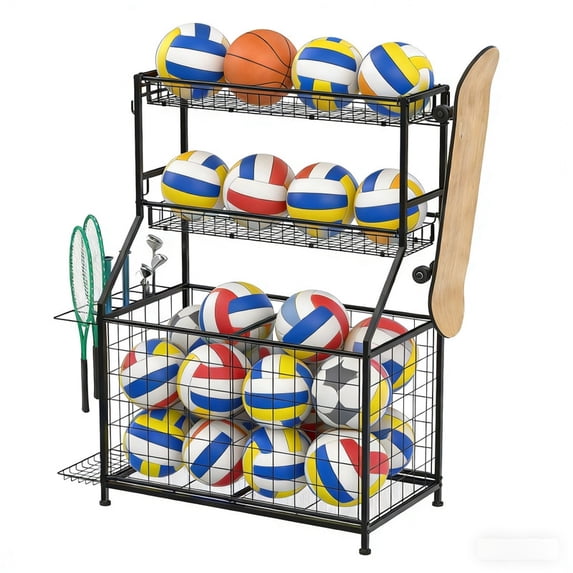 Ball Storage Organizer for Garage, Heavy Duty Sports Equipment Rack ...