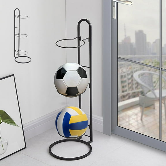Ball Storage Rack, Yannianjz 3-Tier Vertical Ball Storage Rack, Garage Sports Equipment Organizer, Freestanding Football Basketball Volleyball Stand,kidsRoom Solution