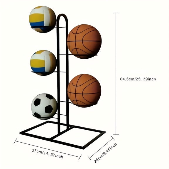 Ball Storage Rack with 3/4/5 Layer Metal Stand, Sports Ball Holder for Basketball, Black