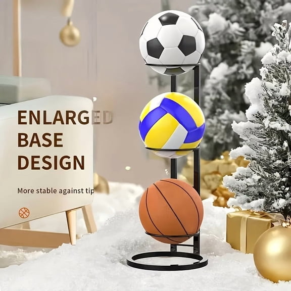 Ball Storage Rack with 3/4/5 Layer Metal Stand, Sports Ball Holder for Basketball, Black