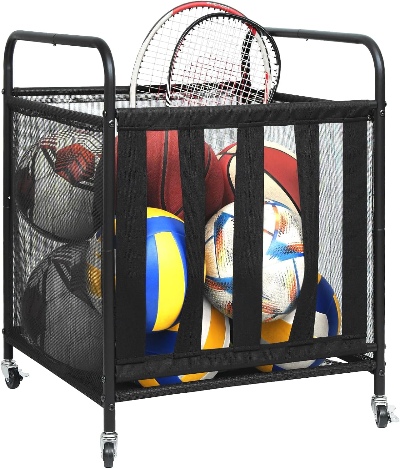 Ball Storage Sports Equipment Organizer, Ball Cart with Wheels, Rolling ...