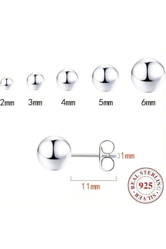 5 Pairs Ball Stud Set for Women 2MM-6MM, Earrings for Sensitive Ears, Stackable Everyday Jewelry Gift