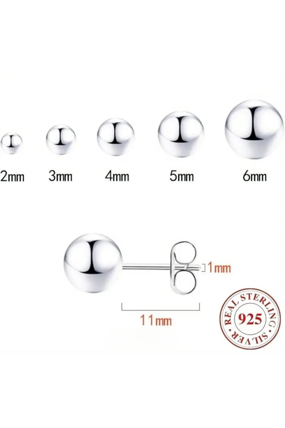 5 Pairs Ball Stud Set for Women 2MM-6MM, Earrings for Sensitive Ears, Stackable Everyday Jewelry Gift