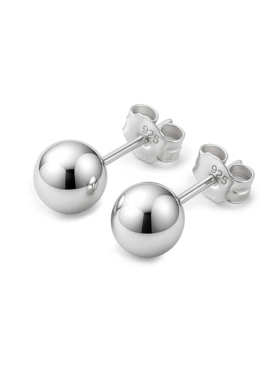 Ball Stud Earrings Silver Sterling Round 4mm Hypoallergenic