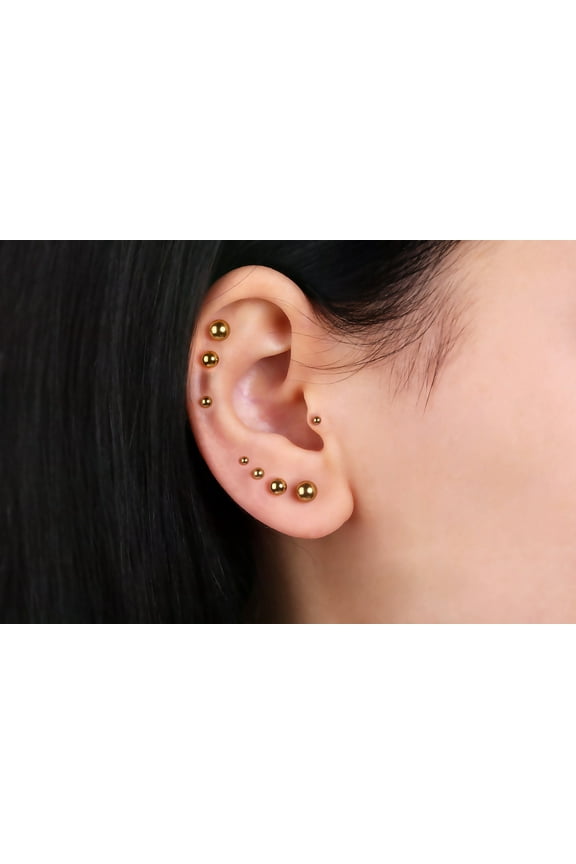 Ball Stud Earrings, Surgical Steel Tiny Dot Stud Earrings, nap earring, sleep Studs, Gold Screw Back Earrings, Flat Back Tragus Stud