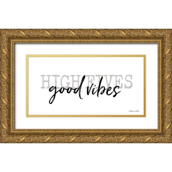 Ball, Susan 18x11 Gold Ornate Wood Framed with Double Matting Museum Art Print Titled - High Fives Good Vibes