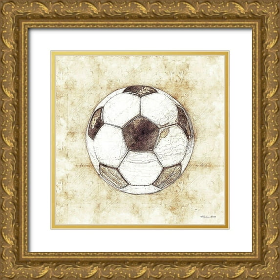 Ball, Susan 20x20 Gold Ornate Wood Framed with Double Matting Museum Art Print Titled - Soccer Sketch