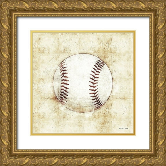 Ball, Susan 26x26 Gold Ornate Wood Framed with Double Matting Museum Art Print Titled - Baseball Sketch