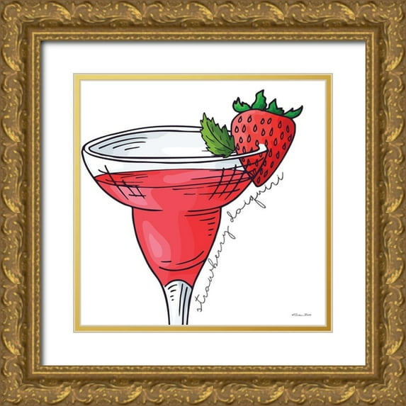 Ball, Susan 26x26 Gold Ornate Wood Framed with Double Matting Museum Art Print Titled - Strawberry Daiquiri
