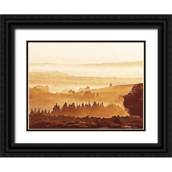 Ball, Susan 32x25 Black Ornate Wood Framed with Double Matting Museum Art Print Titled - Sunset Over Forest
