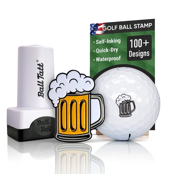 Ball Tatt Beer Mug Golf Ball Stamper Self-Inking Quick-Dry with XL Ball Marker Combo