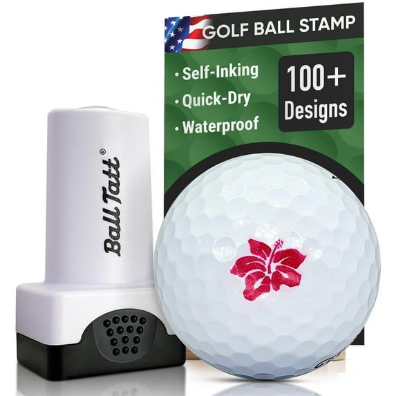 Ball Tatt Golf Ball Stamp Self-Inking Quick-Dry Stamper, Fuchsia Red, Hibiscus