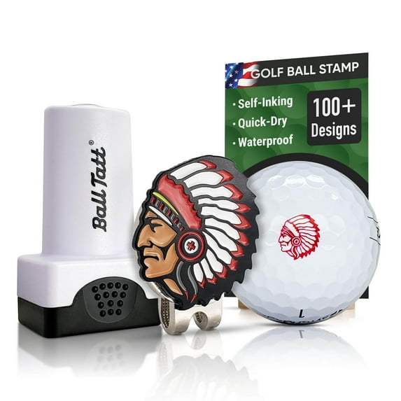 Ball Tatt - Warrior Chief Golf Ball Stamp Self-Inking Waterproof Hat Clip Ball Marker Set